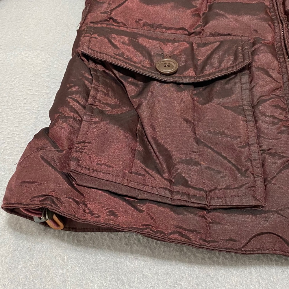 Eddie Bauer Womens Small Burgundy Down Puffer Parka Faux Fur Trim Hood Jacket - Picture 11 of 15